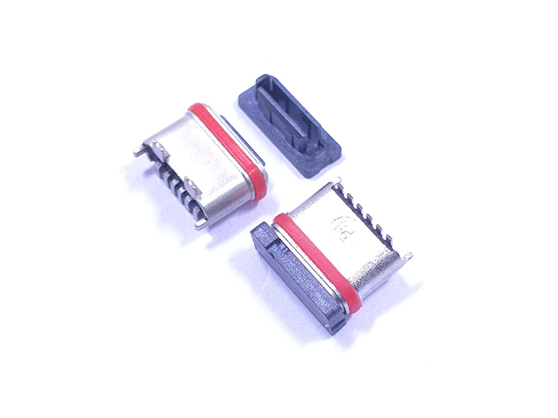 TYPE-C 6P防水母座 180度立贴短体6.8H U型粉末冶金外壳